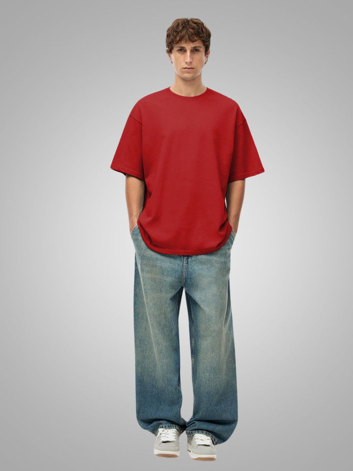 Solid Men Oversized T-Shirt - Candy Red