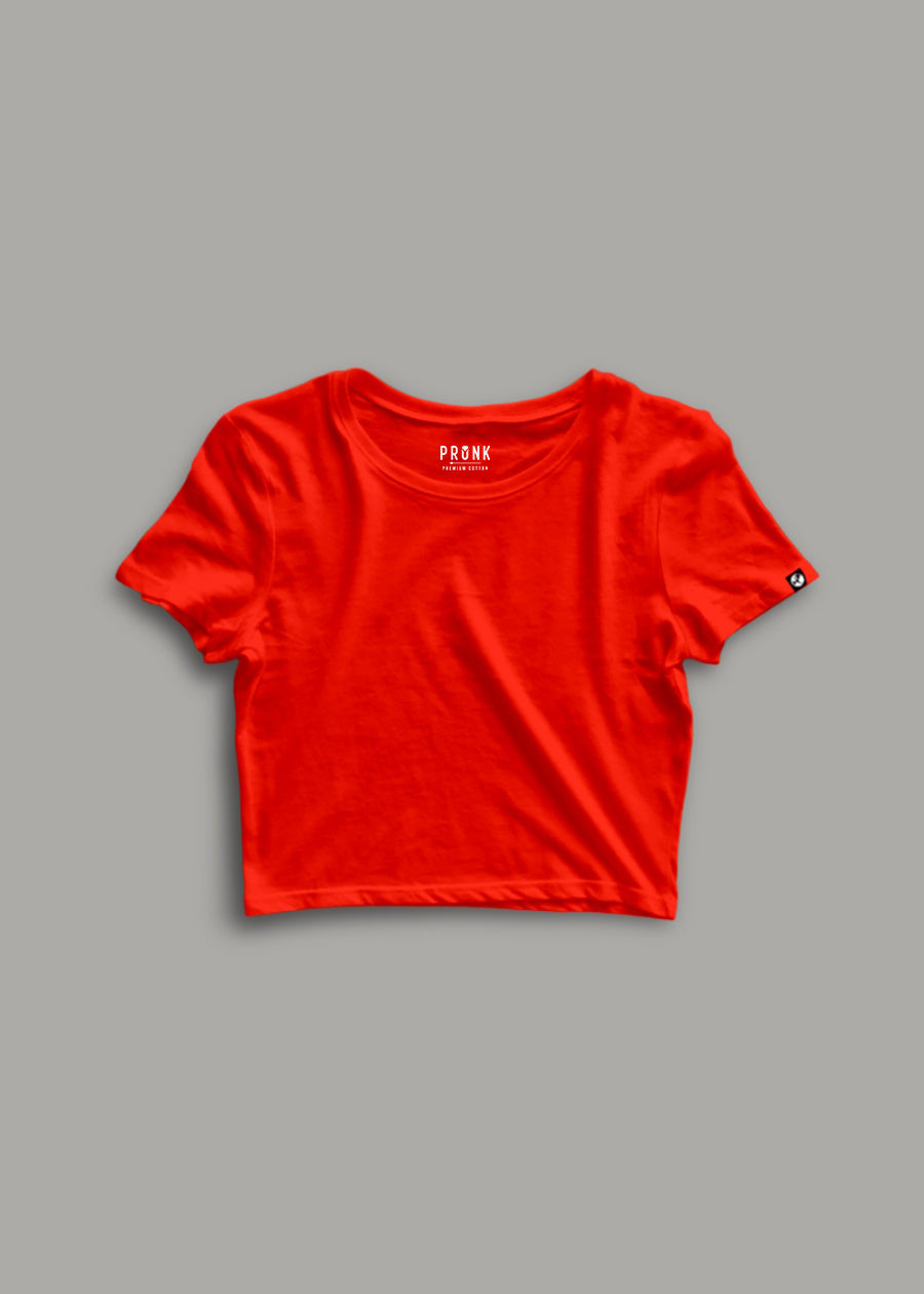 Solid Women Half Sleeve Crop Top - Candy Red