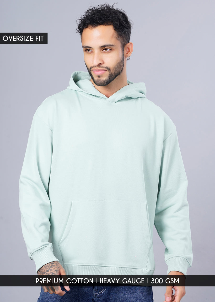 Solid Men Drop Shoulder Premium Terry Hoodie - Mint Green