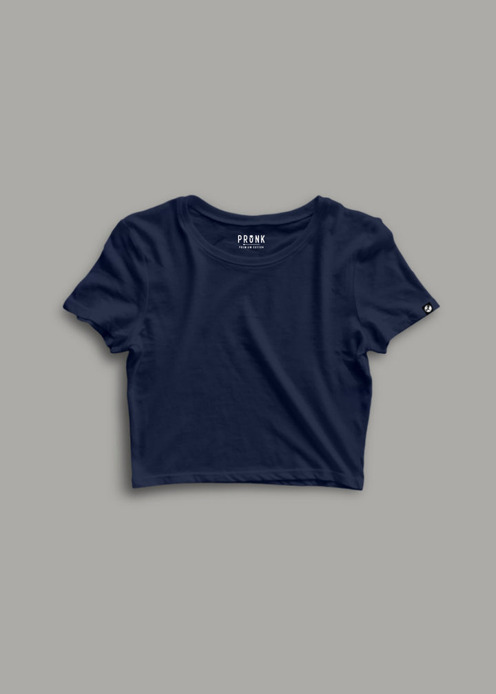 Solid Women Half Sleeve Crop Top - Classic Navy