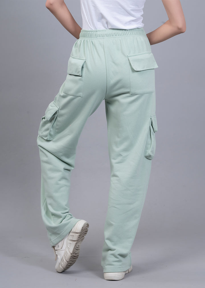 Women Premium Terry Cargo Pants - Mint Green