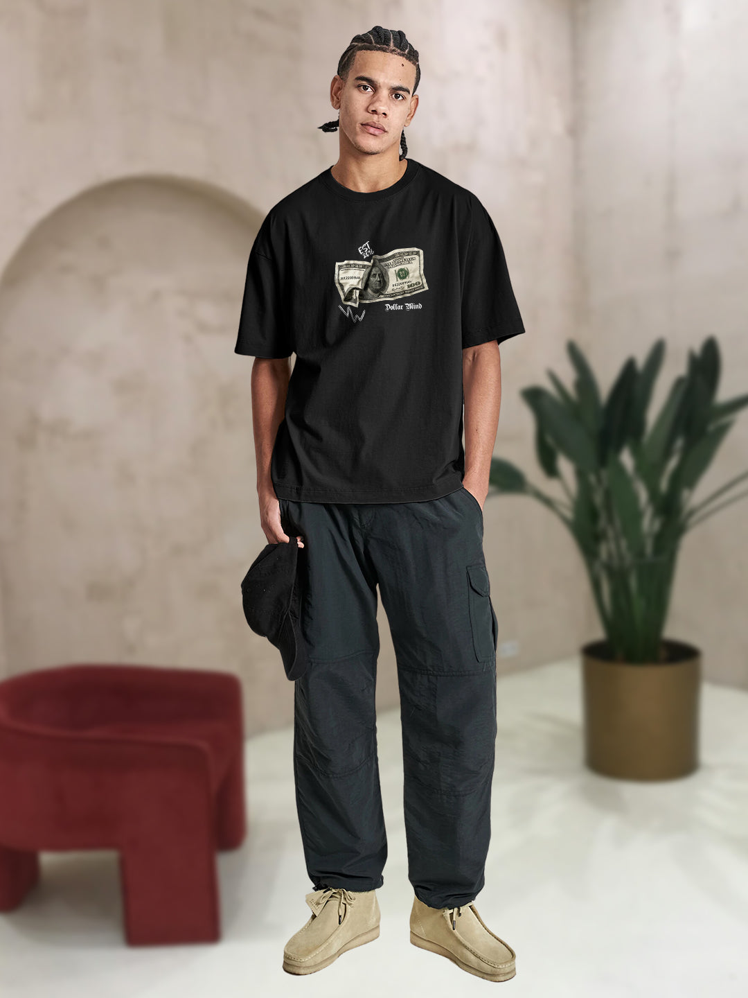 Dollar Mind Men Printed Oversized  T-Shirt