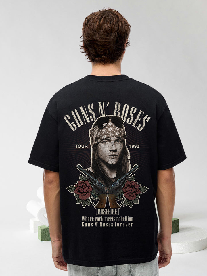 Rust And Roses Men Printed Oversized  T-Shirt