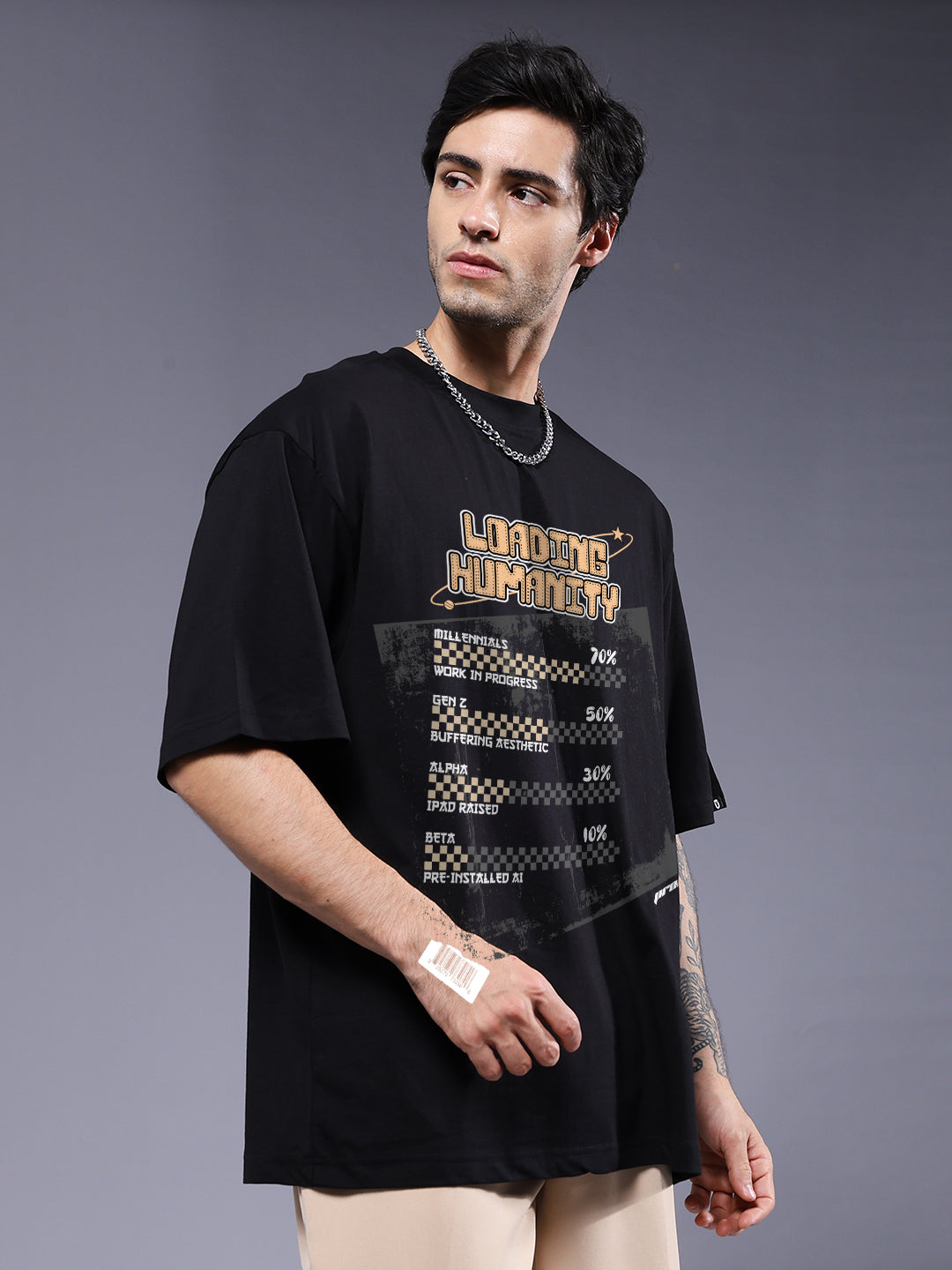 LOADING HUMANITY Men Printed Oversized T-Shirt