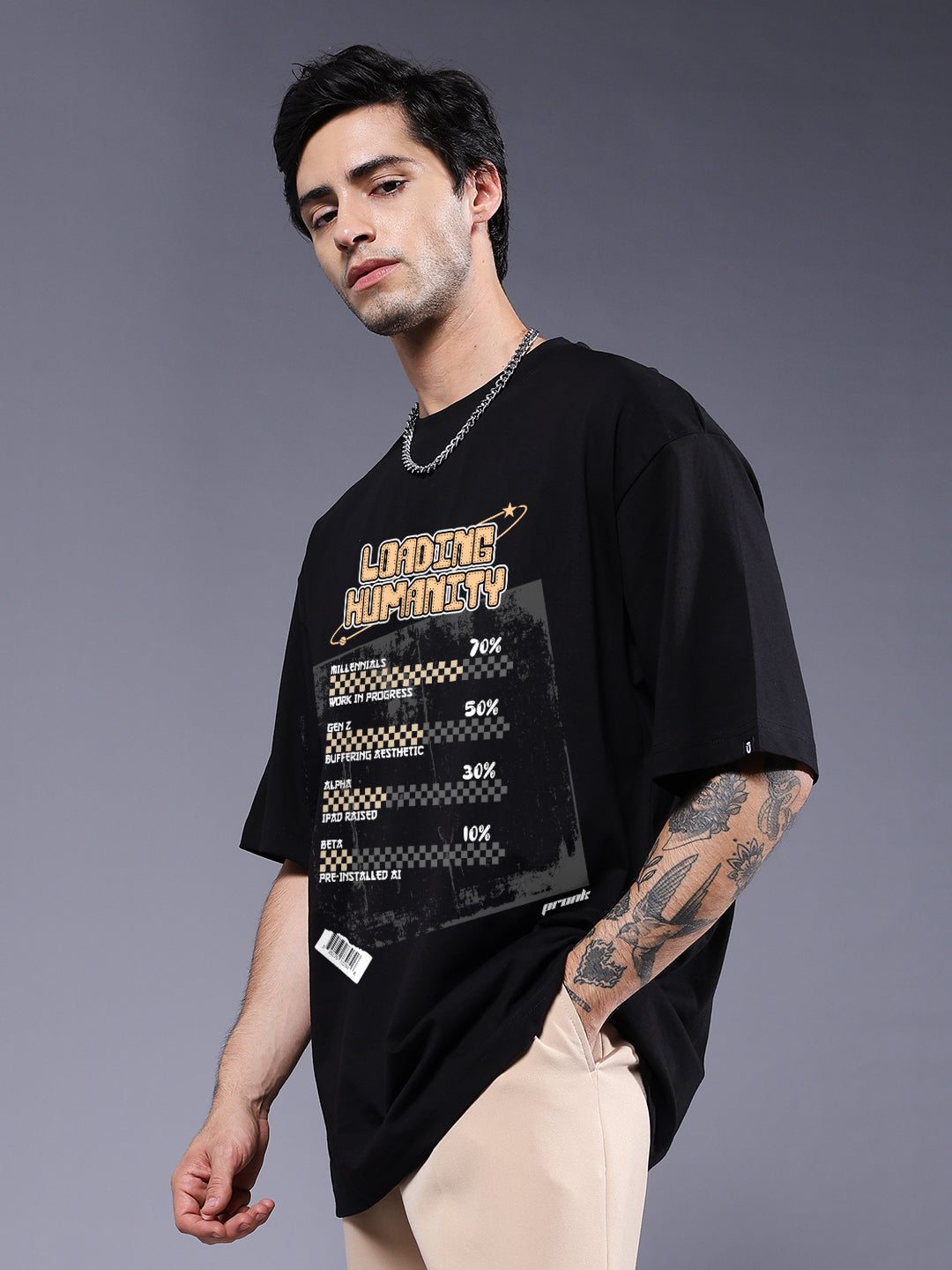 LOADING HUMANITY Men Printed Oversized T-Shirt
