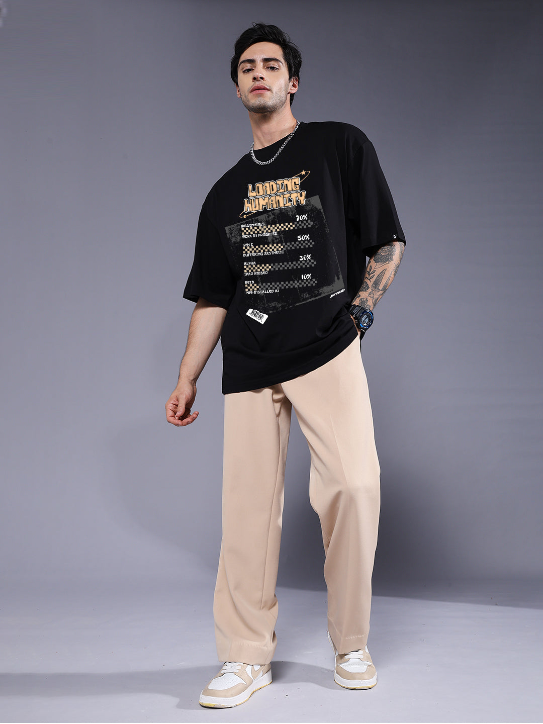 LOADING HUMANITY Men Printed Oversized T-Shirt