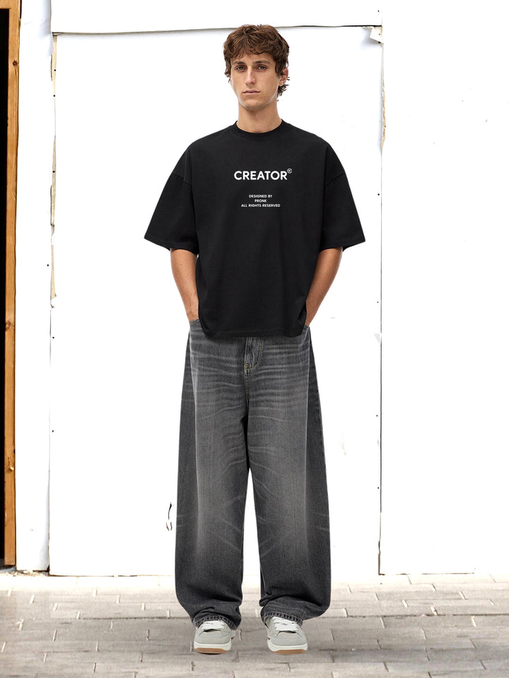 CREATOR Black Men Oversized T-Shirt – Pure Cotton | Streetwear Fashion | Loose Fit
