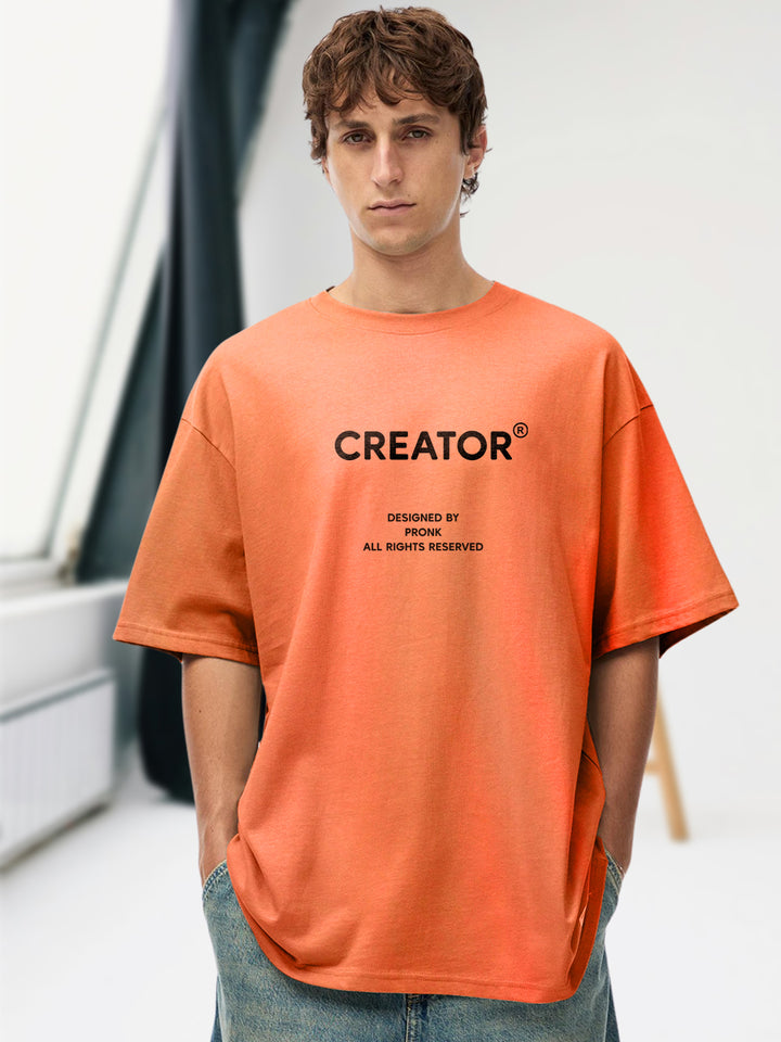 CREATOR Orange Men Oversized T-Shirt – Pure Cotton | Streetwear Fashion | Loose Fit
