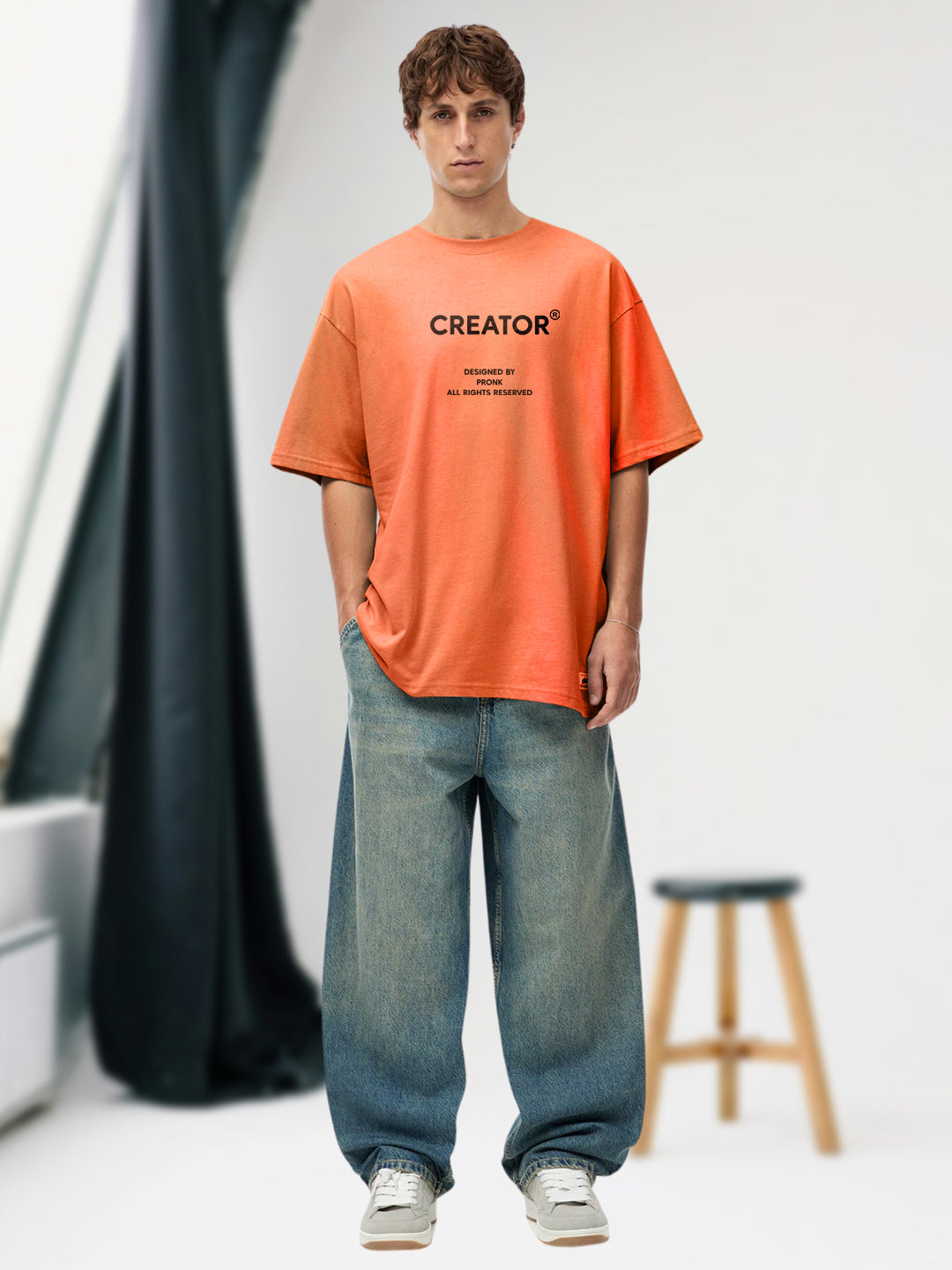 CREATOR Orange Men Oversized T-Shirt – Pure Cotton | Streetwear Fashion | Loose Fit