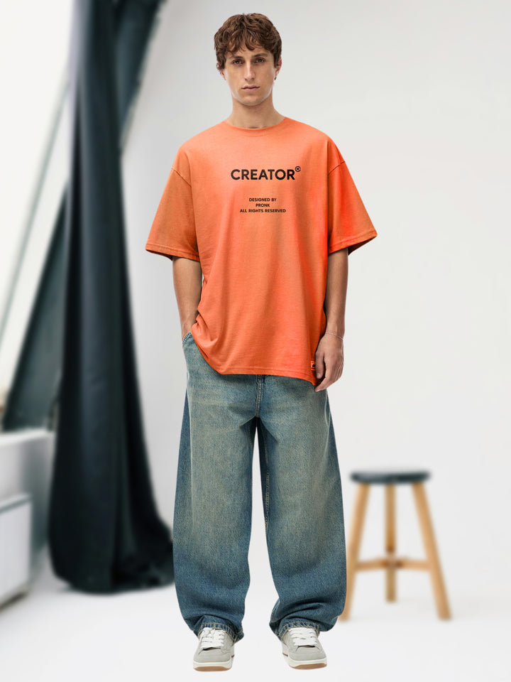 CREATOR Orange Men Oversized T-Shirt – Pure Cotton | Streetwear Fashion | Loose Fit