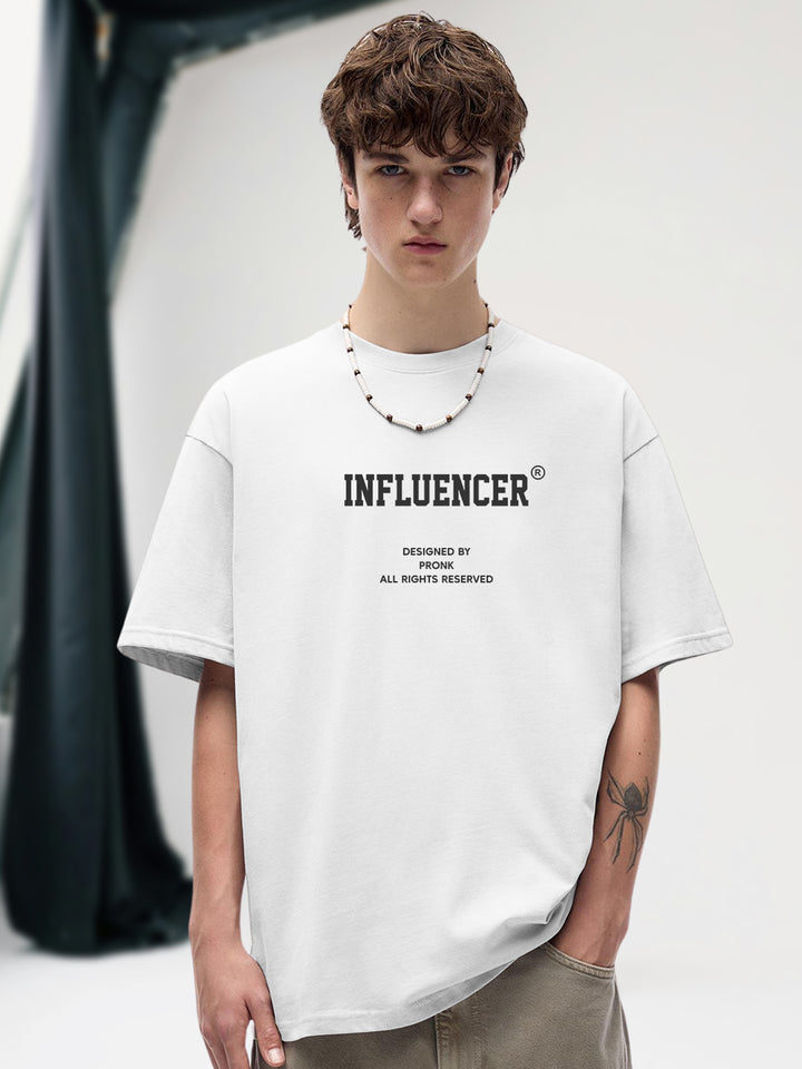 INFLUENCER White Men Oversized T-Shirt – Pure Cotton | Streetwear Fashion | Loose Fit