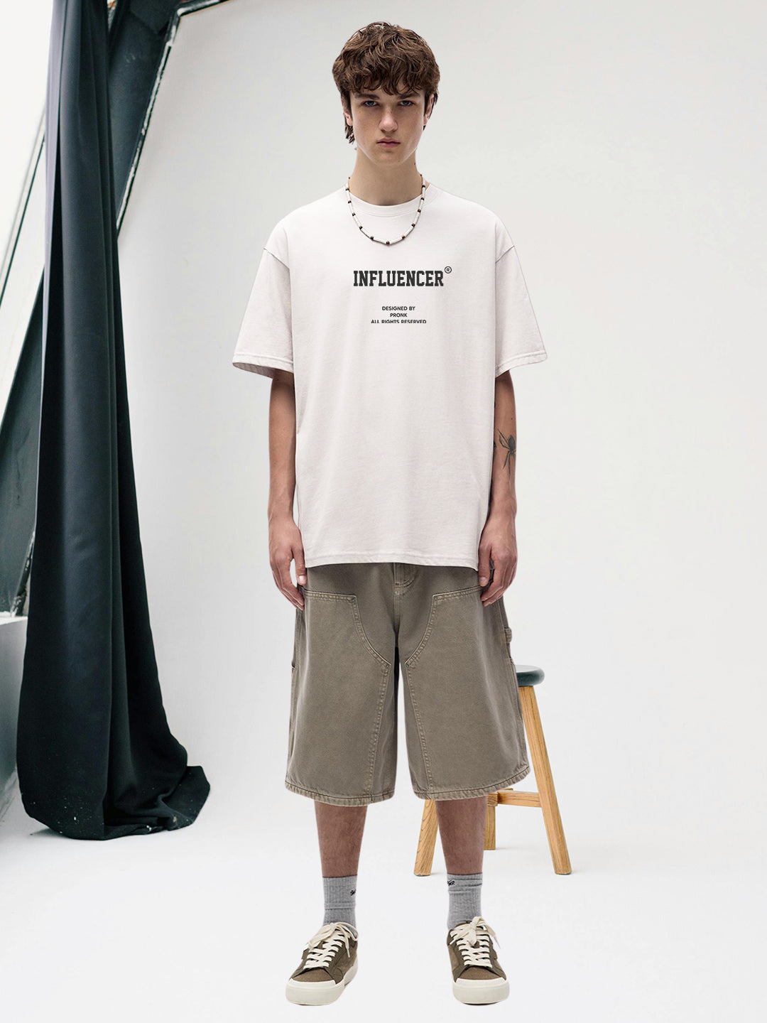 INFLUENCER White Men Oversized T-Shirt – Pure Cotton | Streetwear Fashion | Loose Fit