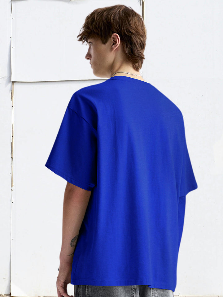 INFLUENCER Blue Men Oversized T-Shirt – Pure Cotton | Streetwear Fashion | Loose Fit