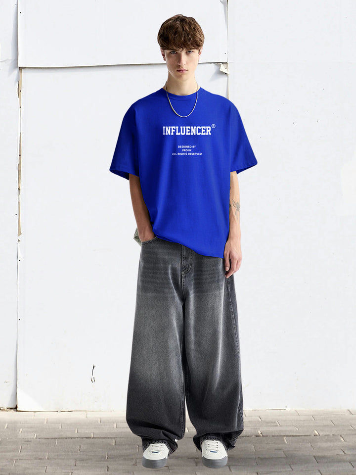 INFLUENCER Blue Men Oversized T-Shirt – Pure Cotton | Streetwear Fashion | Loose Fit