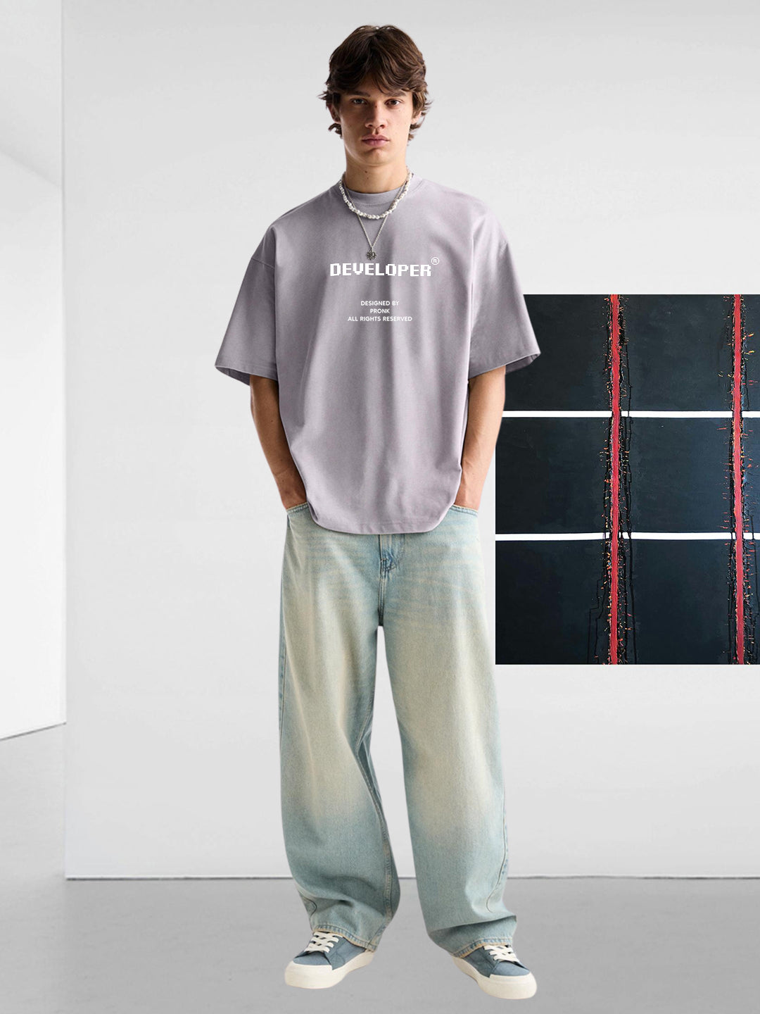 DEVELOPER Ash Grey Men Oversized T-Shirt – Pure Cotton | Streetwear Fashion | Loose Fit