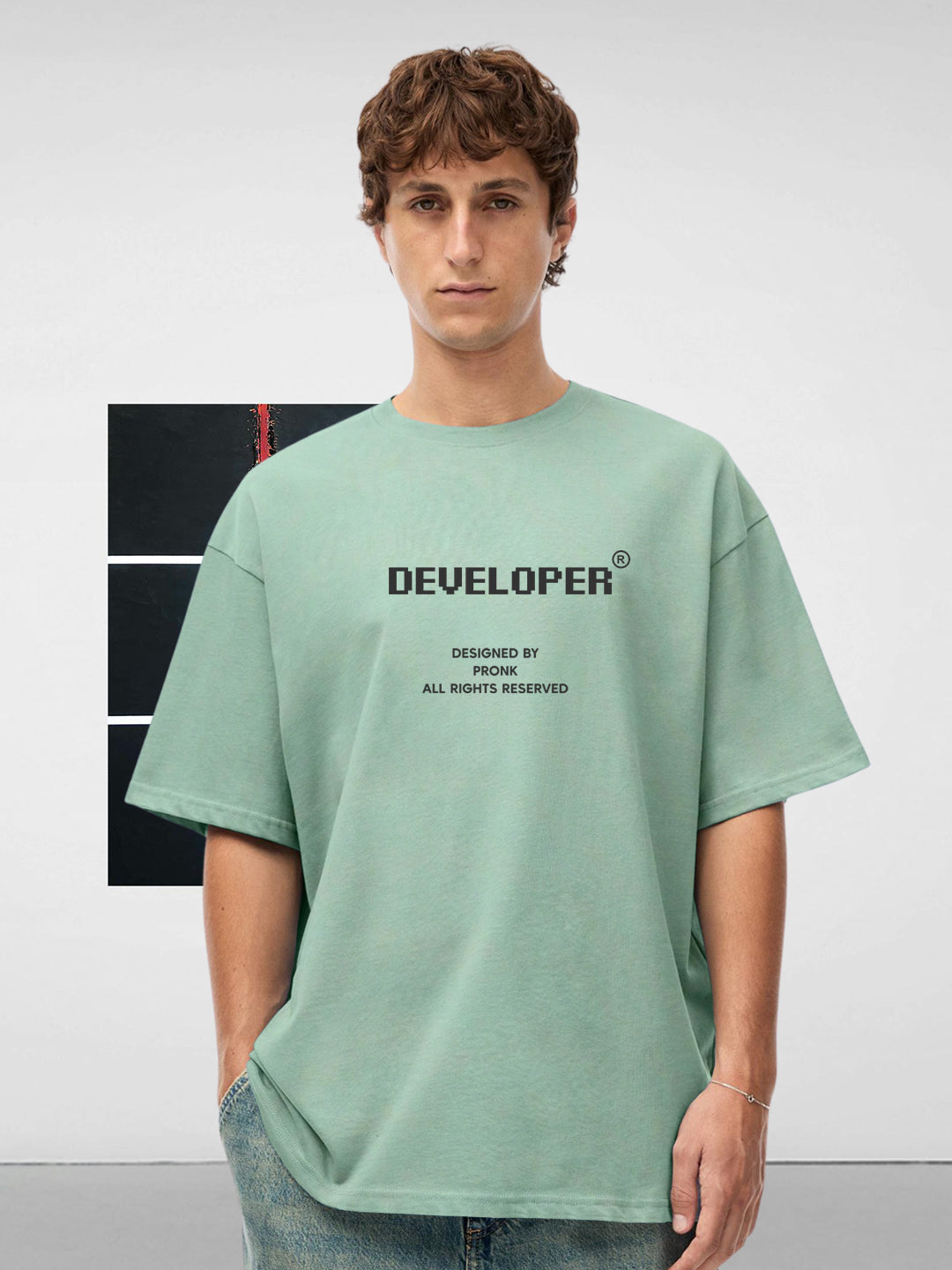 DEVELOPER Mint Green Men Oversized T-Shirt – Pure Cotton | Streetwear Fashion | Loose Fit
