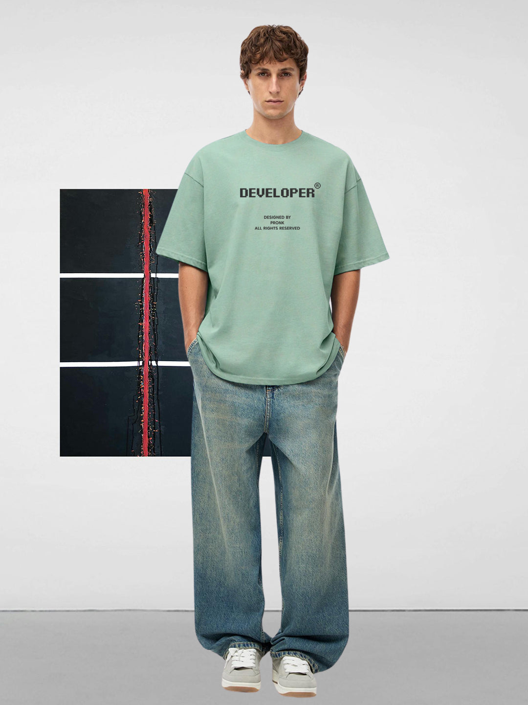 DEVELOPER Mint Green Men Oversized T-Shirt – Pure Cotton | Streetwear Fashion | Loose Fit