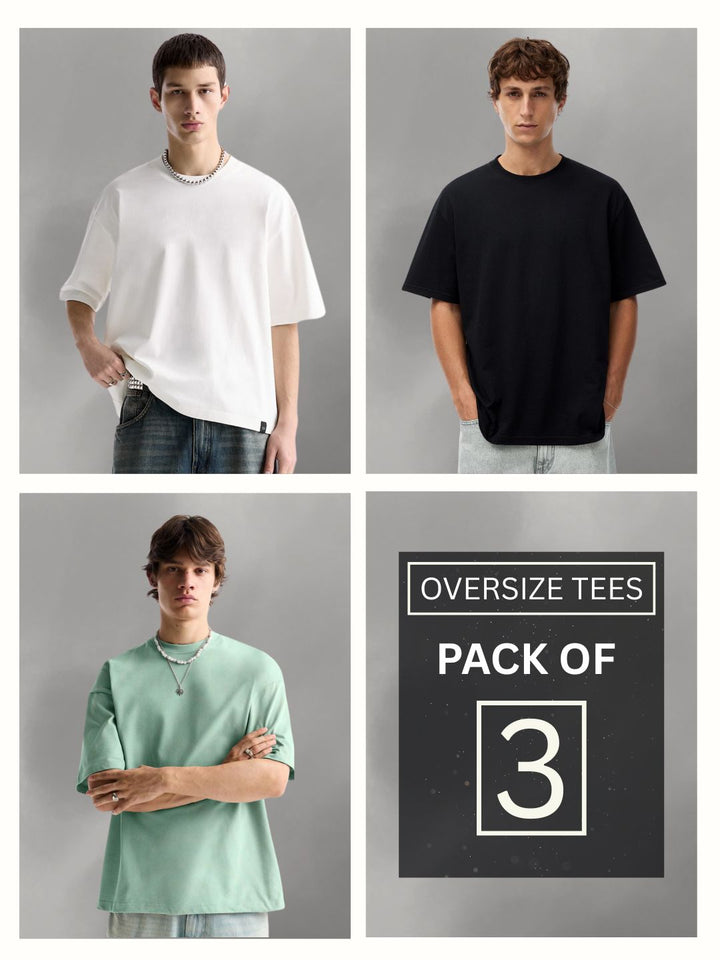 Men T-Shirt Oversized Solid Combo - Pack of 3
