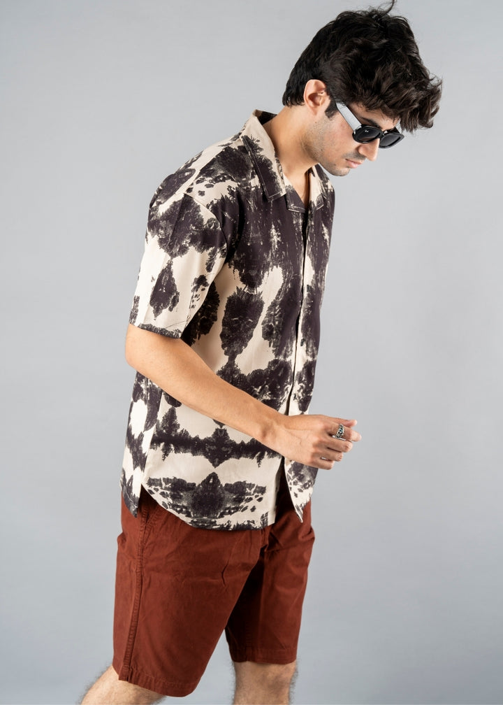 Mens Cuban Collar Printed Casual Shirt