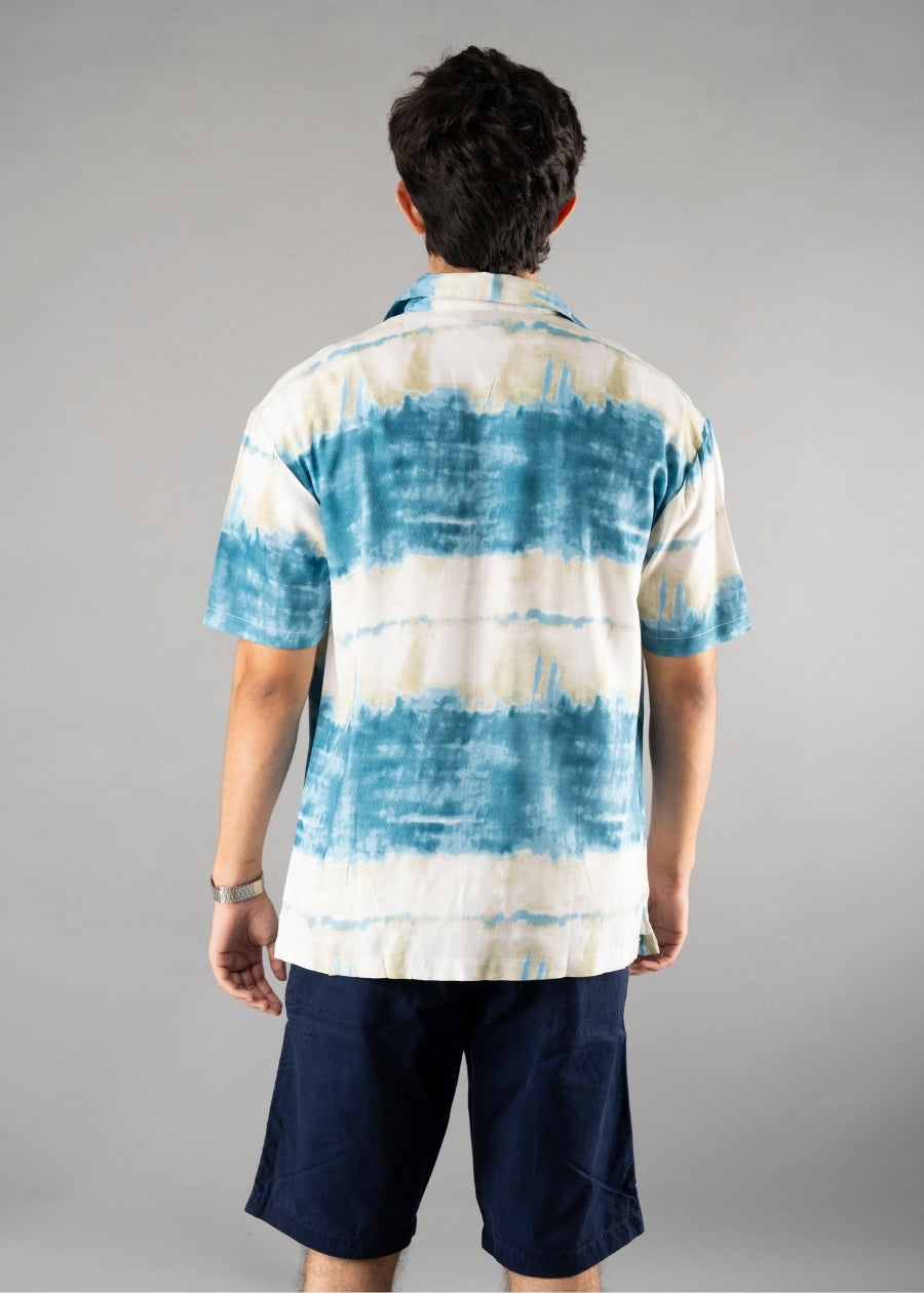 Mens Cuban Collar Printed Casual Shirt