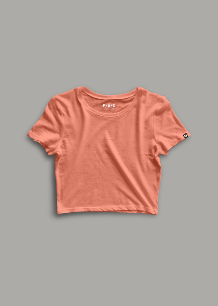 Solid Women Half Sleeve Crop Top - Salmon Pink