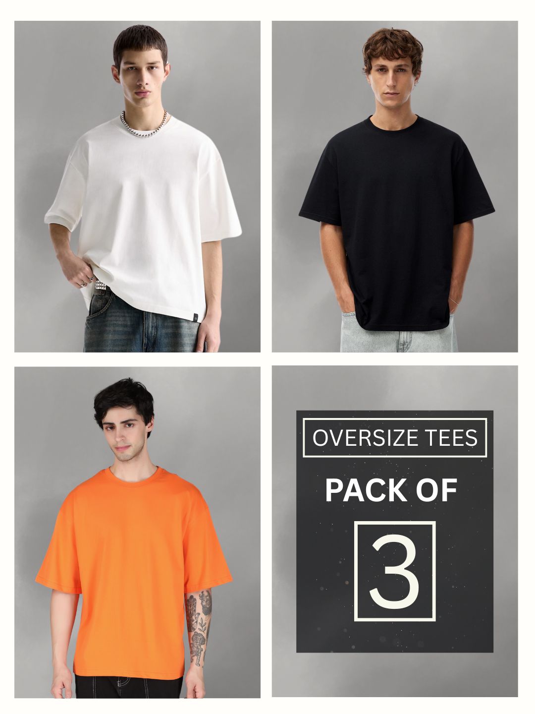 Men T-Shirt Oversized Solid Combo - Pack of 3