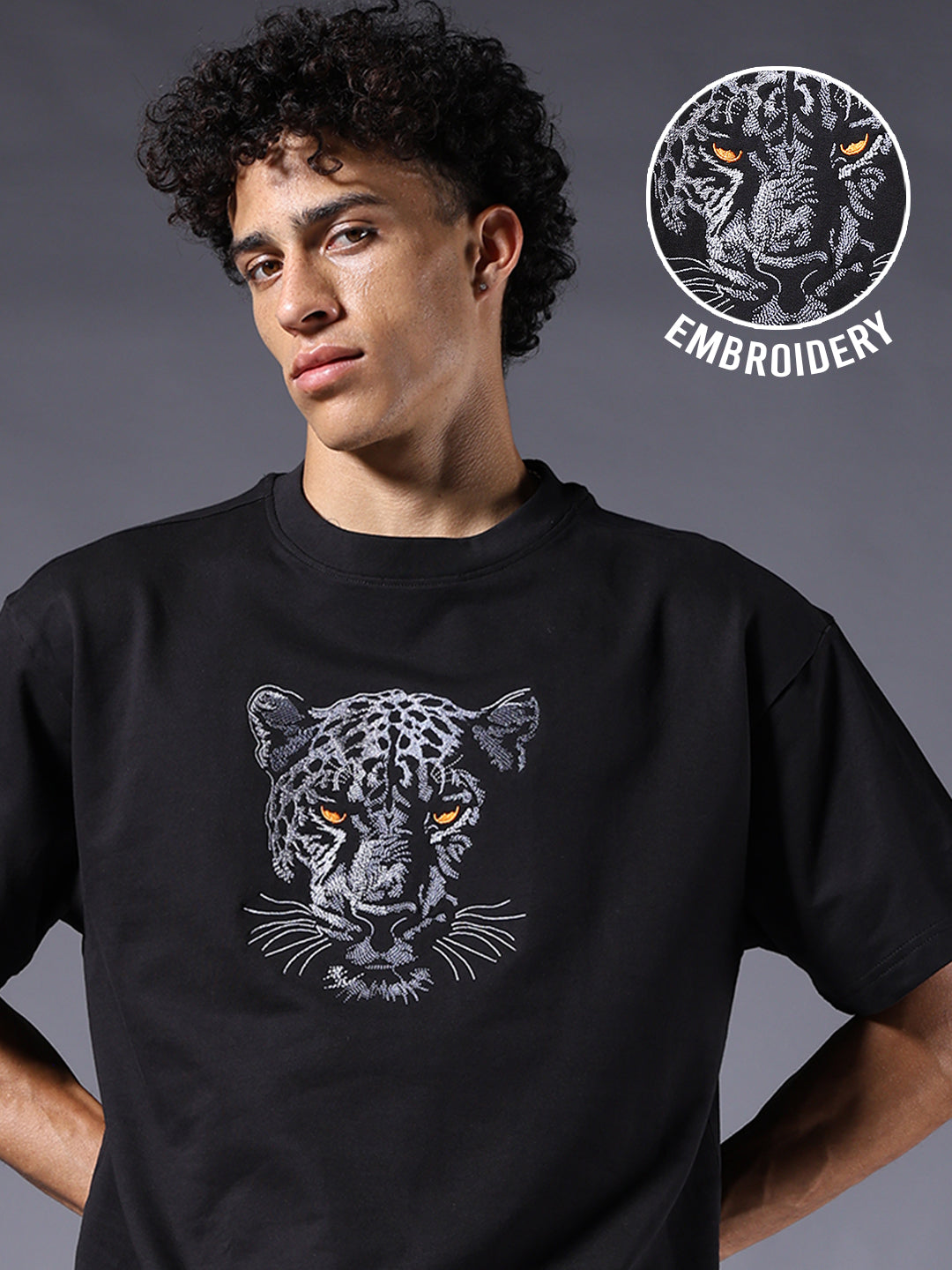 Panther Embroidered Men Premium Oversized Terry T-shirt