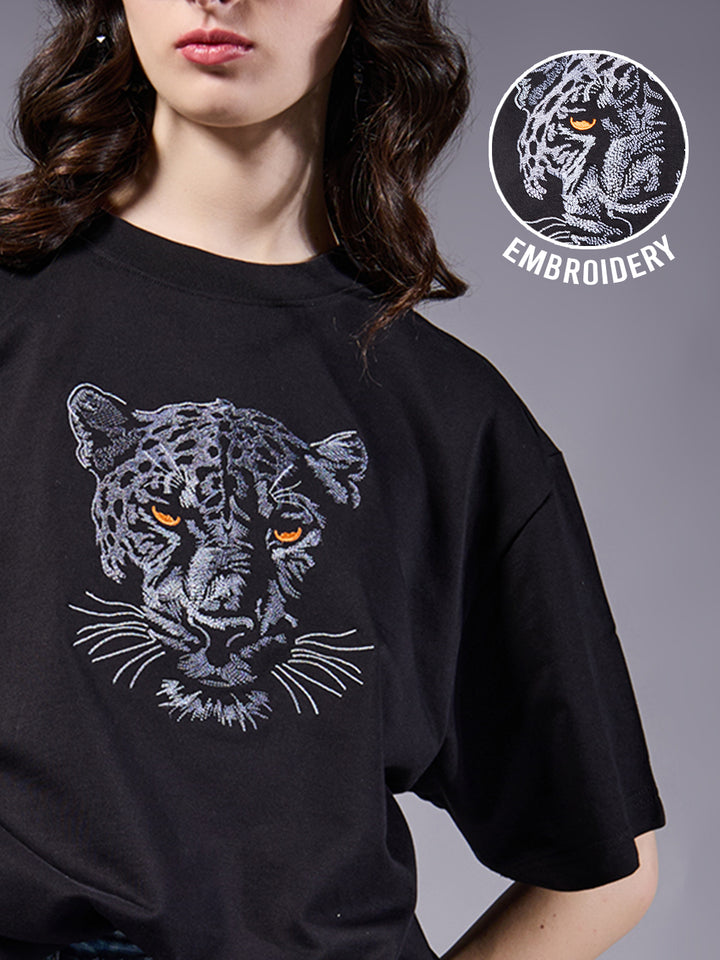 Panther Embroidered women Premium Oversized Terry T-shirt