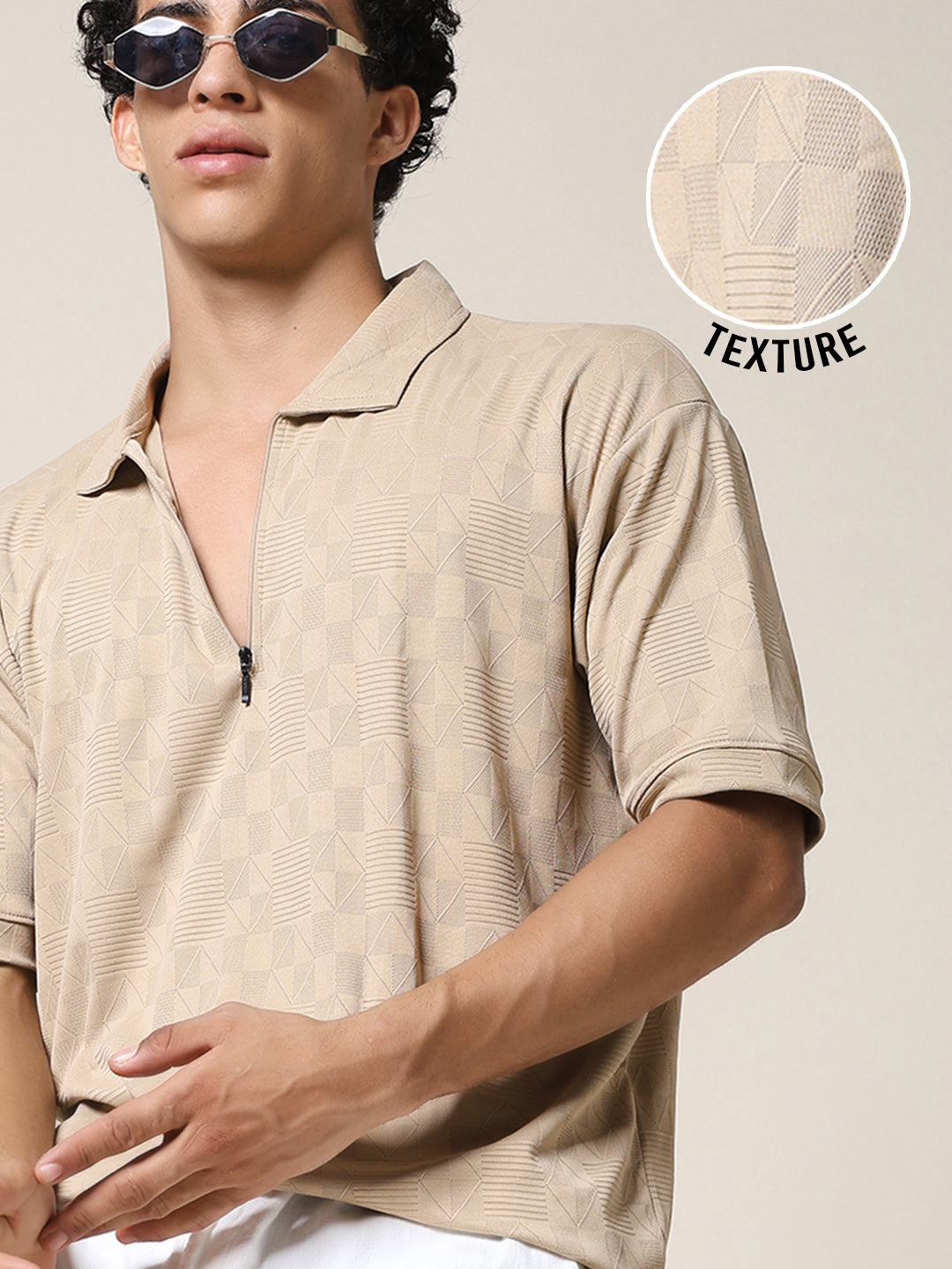 Men Relaxed Fit Korean Texture Polo T-Shirt