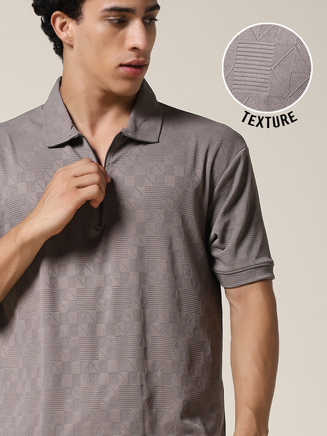 Men Relaxed Fit Korean Texture Polo T-Shirt