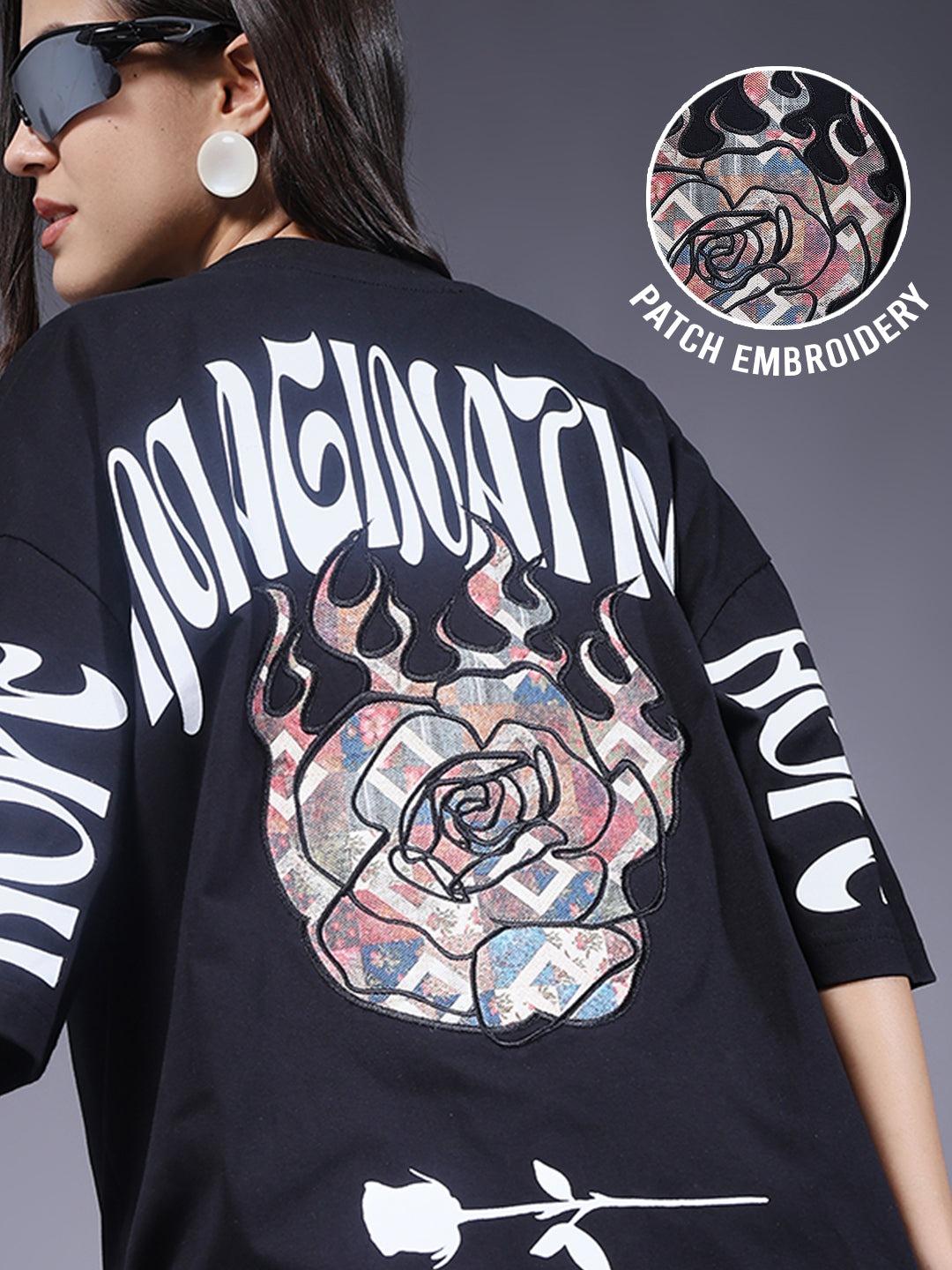 Imagination Embroidered Printed Women Oversized T-shirt