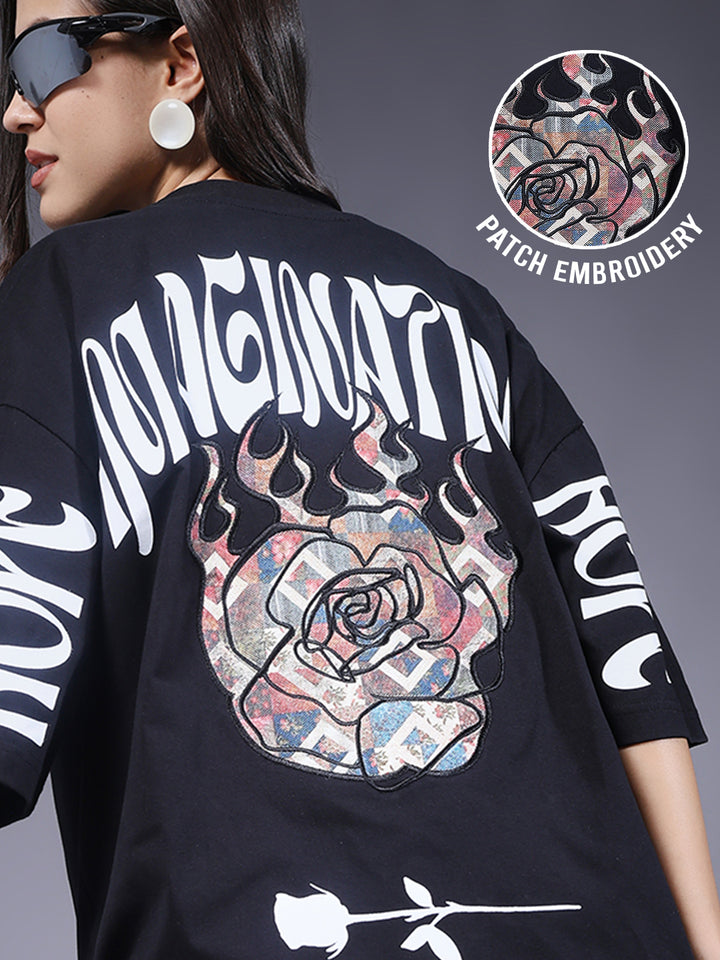 Imagination Embroidered Printed Women Oversized T-shirt