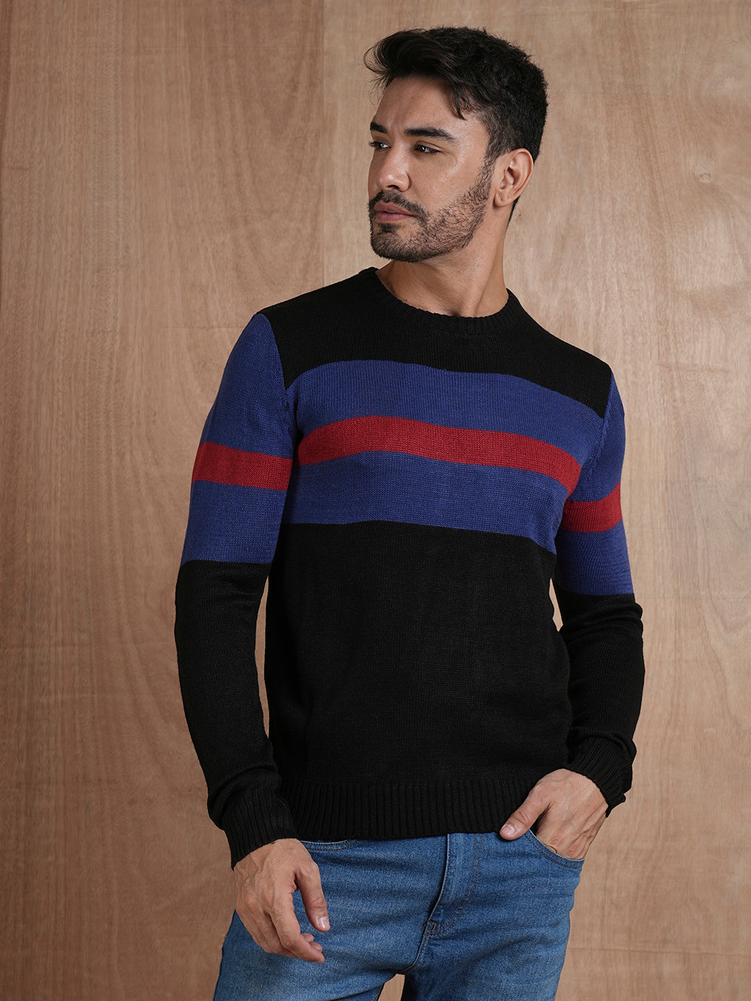 Bold Stripe Classic Knitted Men Pullover