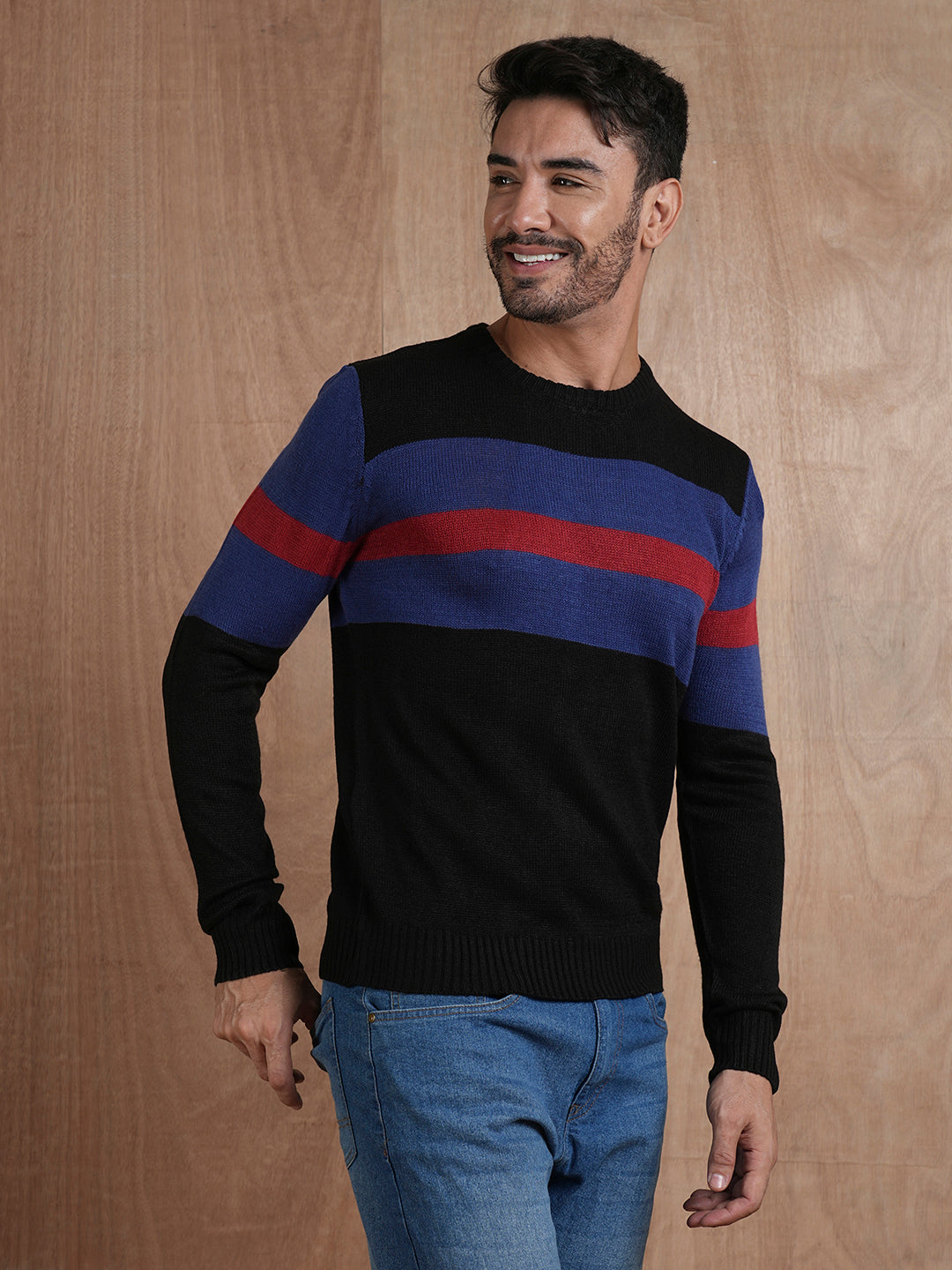 Bold Stripe Classic Knitted Men Pullover