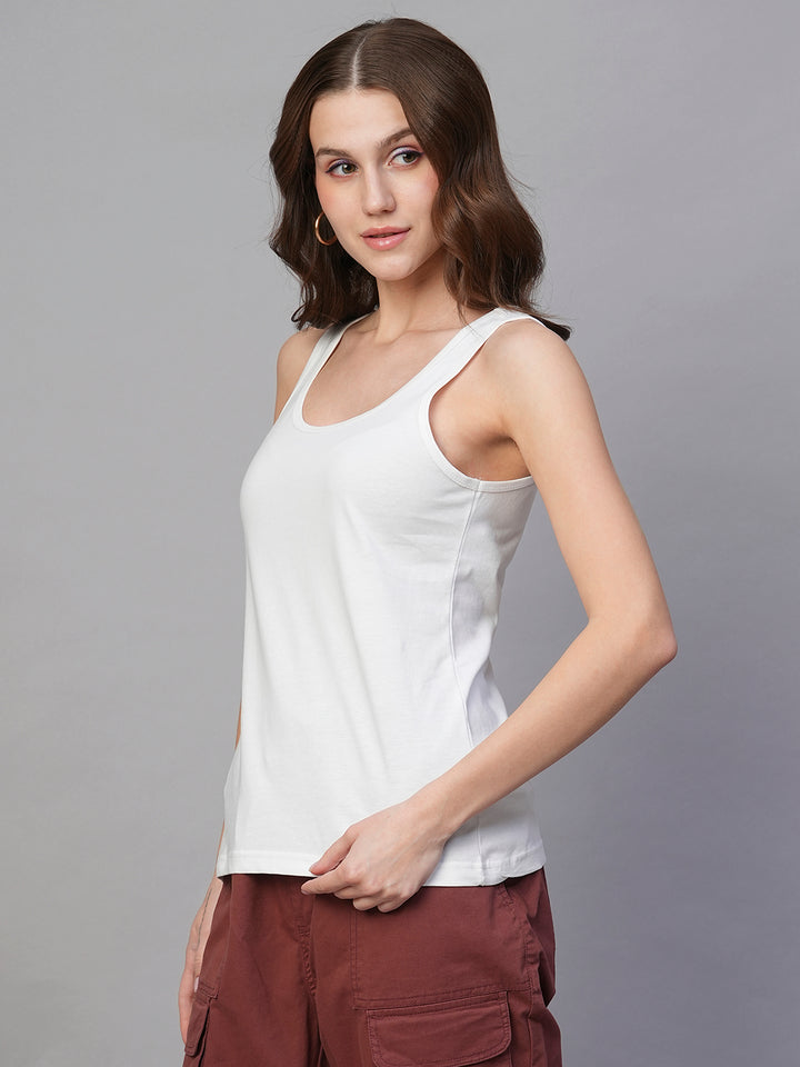 Solid Women Tank Top - White