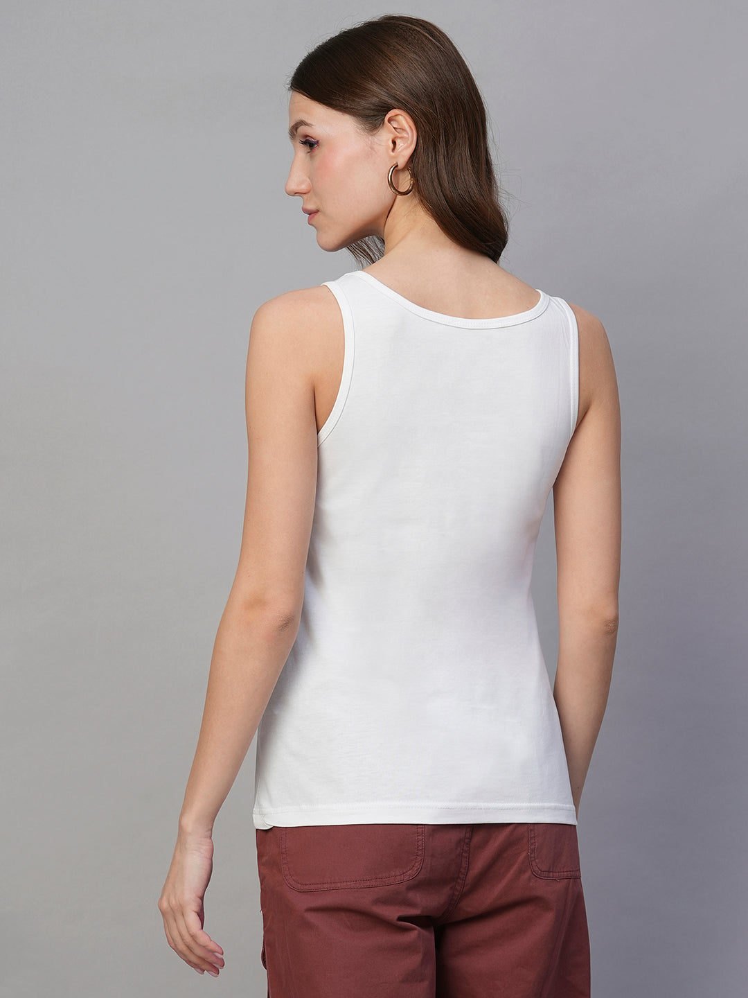 Solid Women Tank Top - White