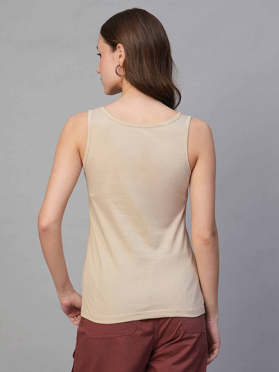 Solid Women Tank Top - Beige