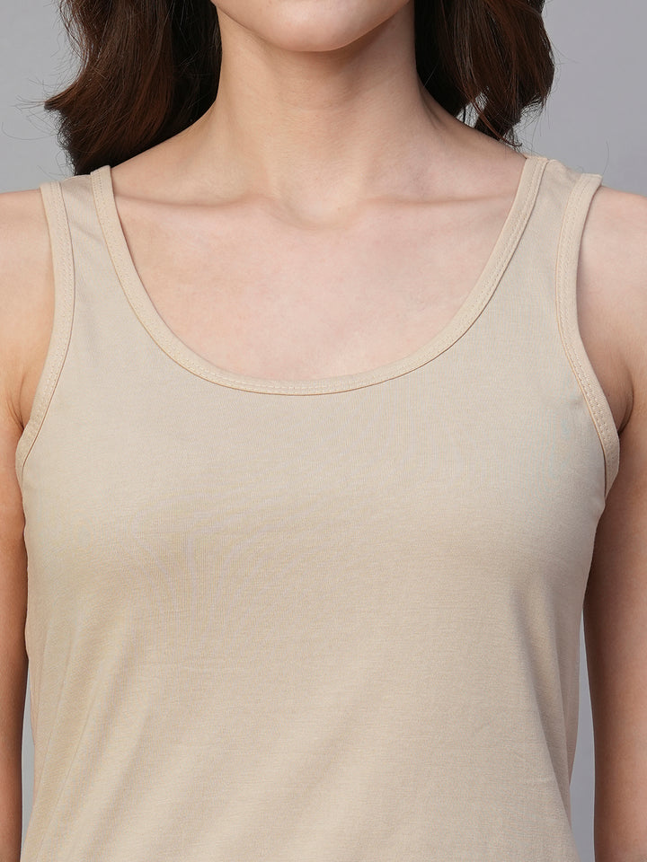 Solid Women Tank Top - Beige