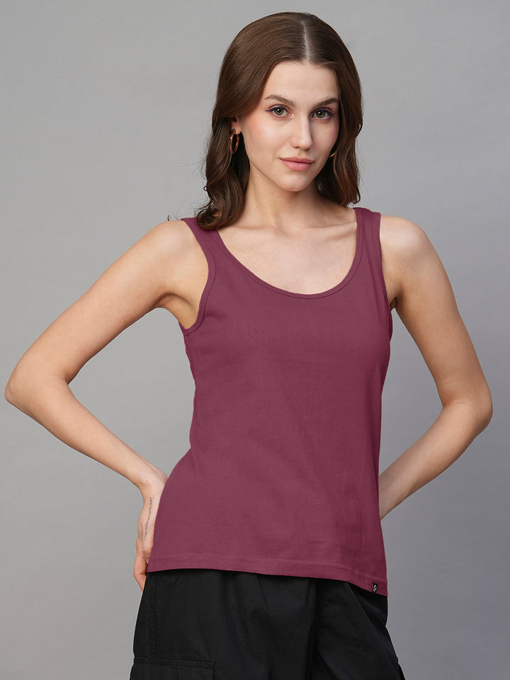 Solid Women Tank Top - Wine
