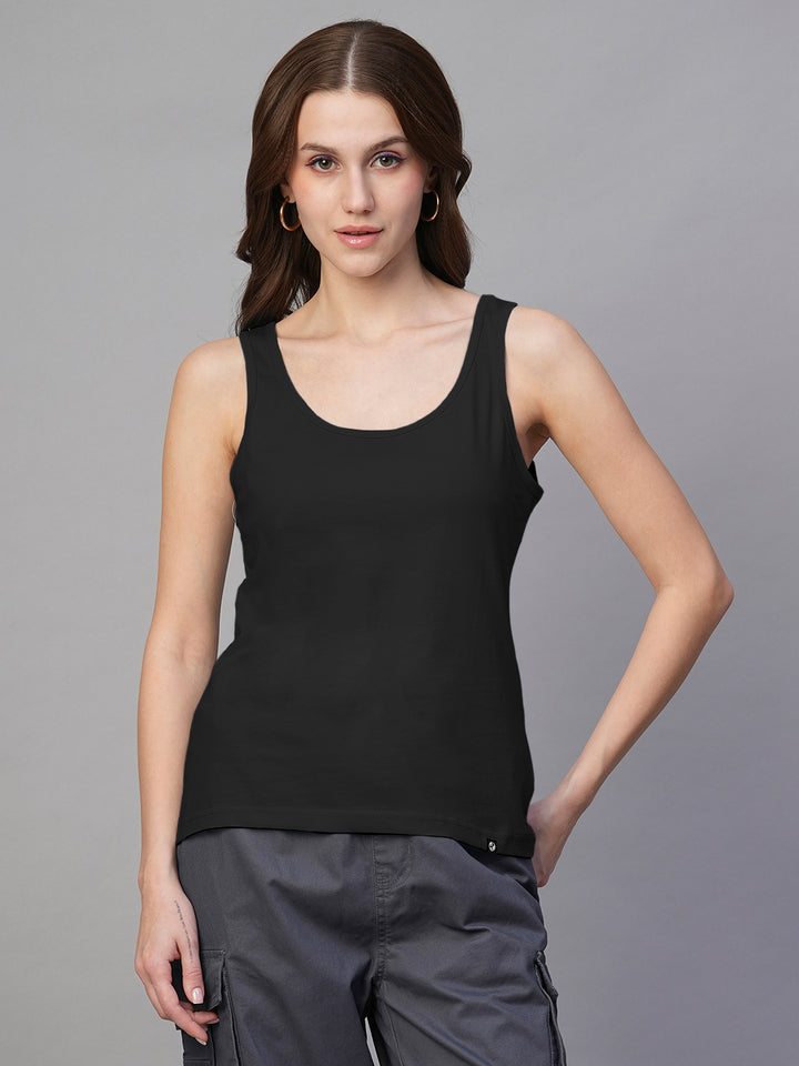 Solid Women Tank Top - Black