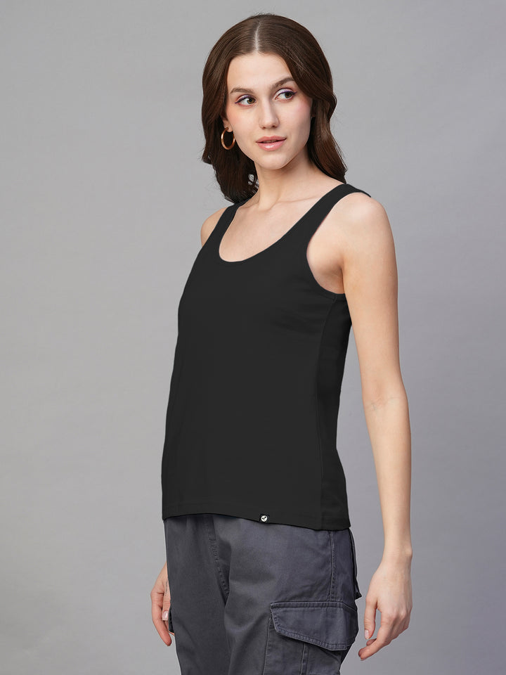 Solid Women Tank Top - Black