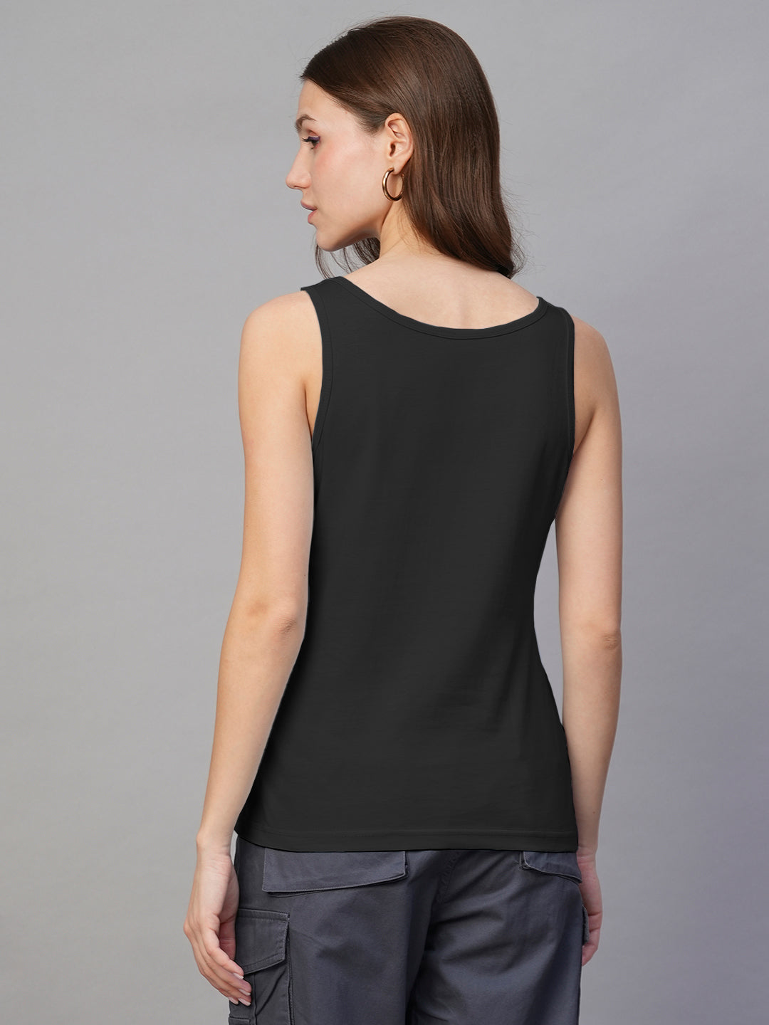 Solid Women Tank Top - Black