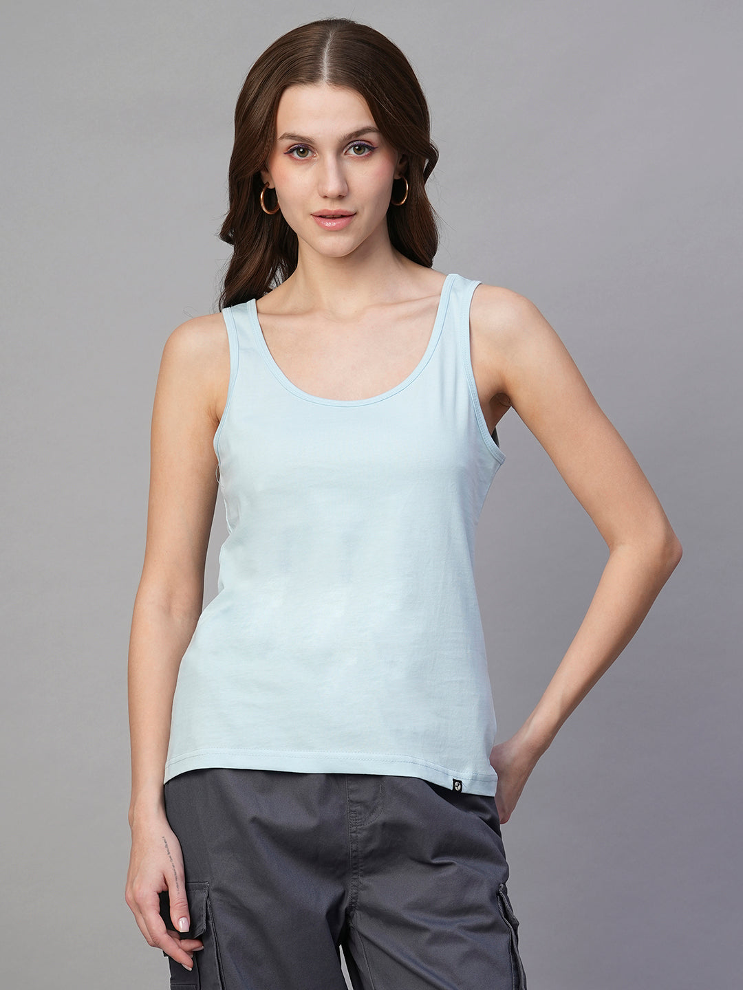 Solid Women Tank Top - Sky