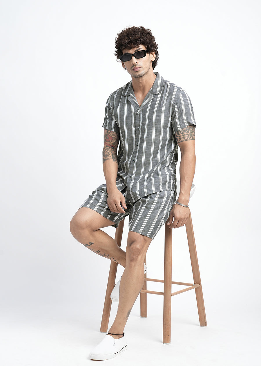 Men Premium Cotton Twill Co-ord Set - Steel Blue