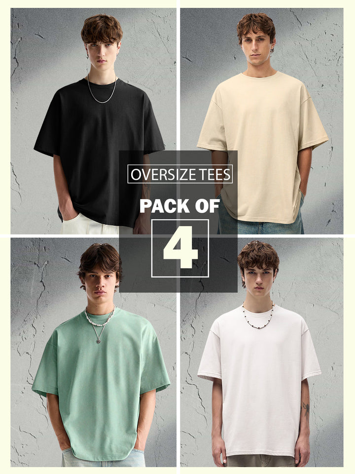 Solid Oversized T-Shirt Men Combo - Pack of 4