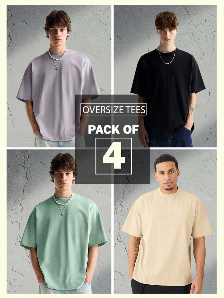 Solid Oversized T-Shirt Men Combo - Pack of 4