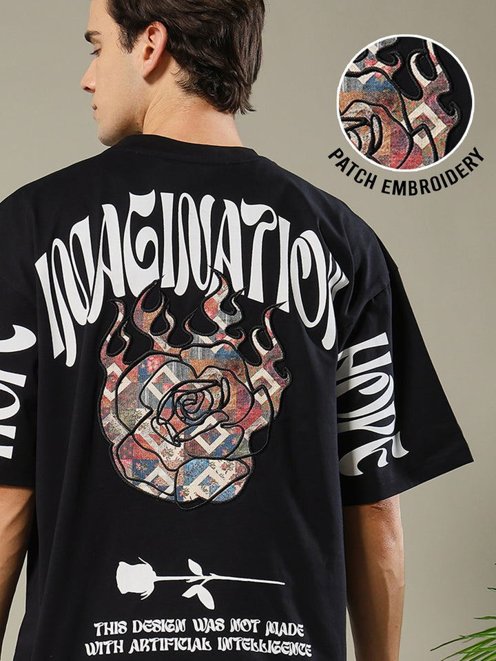 Imagination Embroidered Printed Men Oversized T-shirt