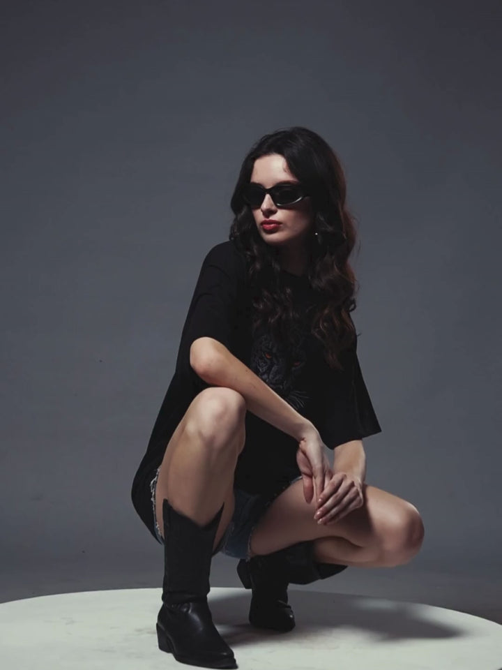 Panther Embroidered women Premium Oversized Terry T-shirt
