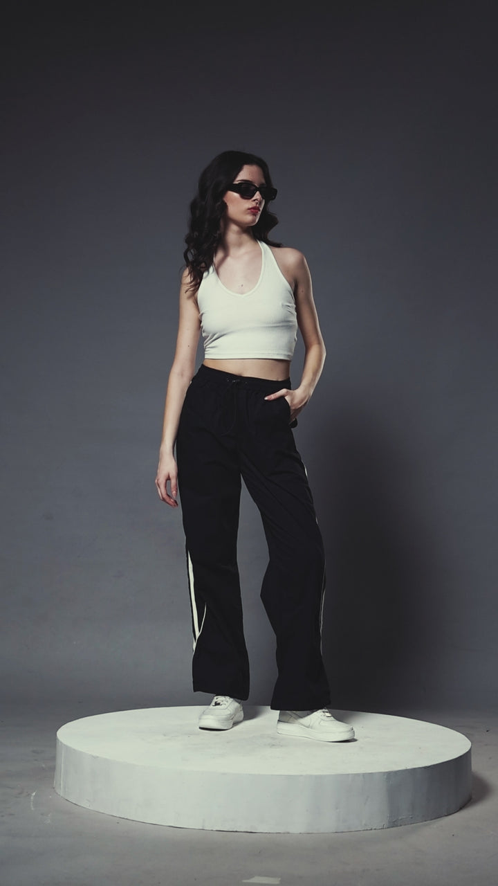 Parachute Pants For Women - Black with White Stripe