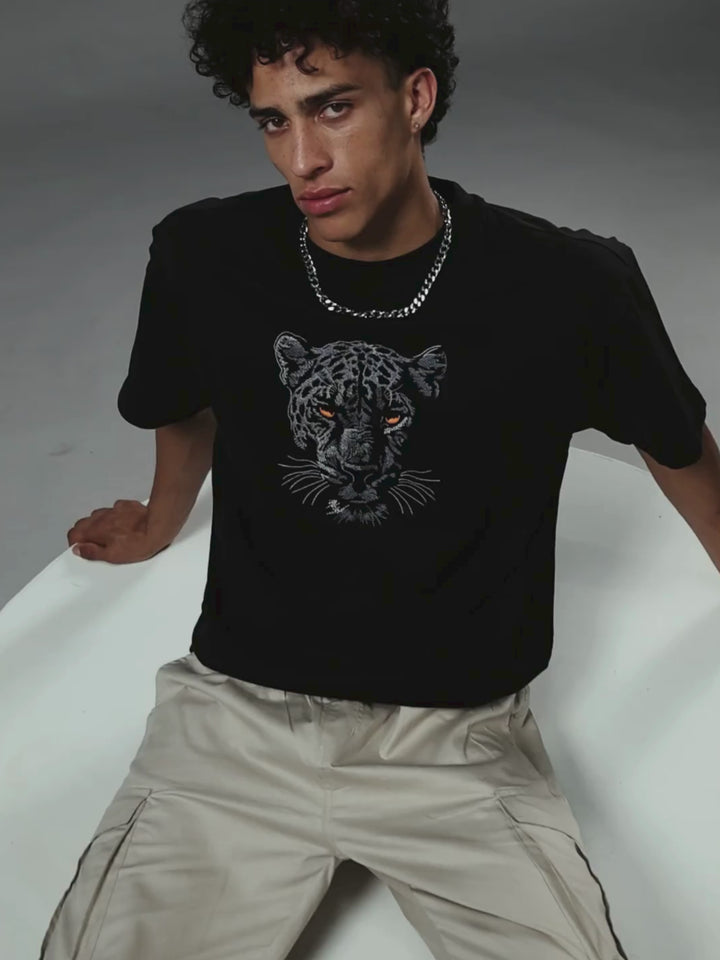 Panther Embroidered Men Premium Oversized Terry T-shirt